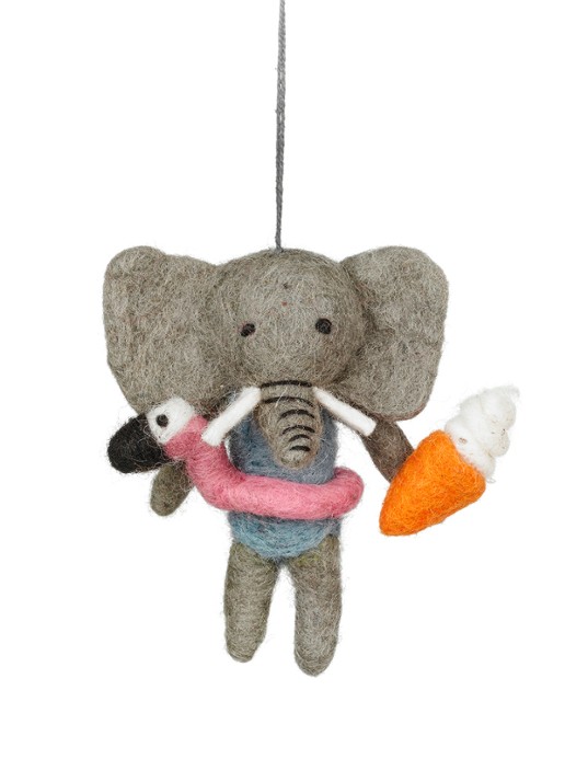 Felt So Good Leila the Summer Elephant kersthanger 11 cm - voorkant 4 grijs