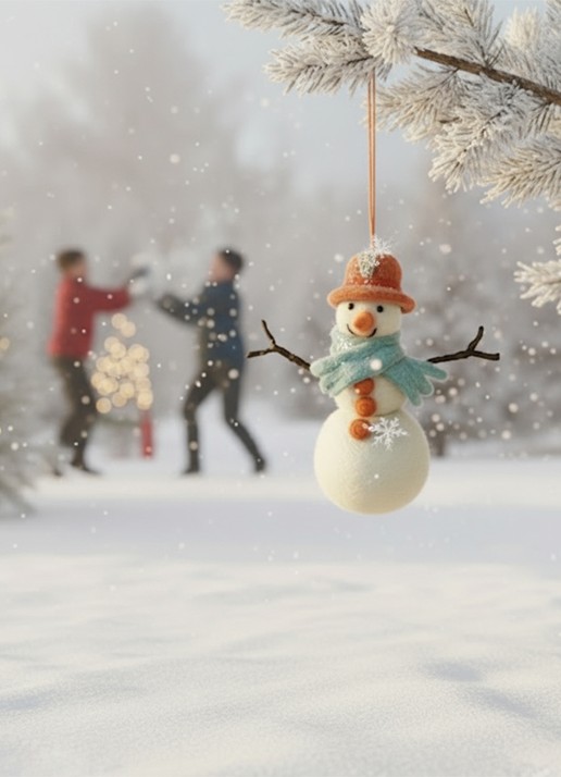 Felt So Good Mabel the Snowman kersthanger 13 cm - achterkant 2 wit