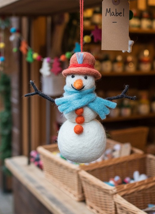 Felt So Good Mabel the Snowman kersthanger 13 cm - detail wit