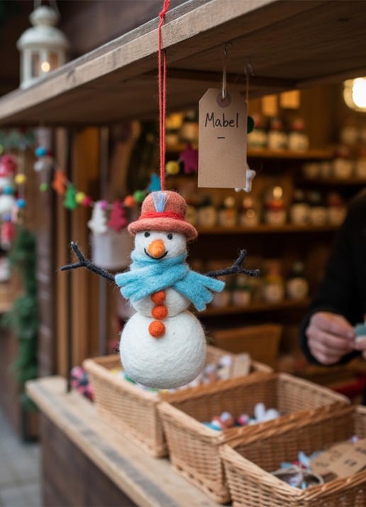 Felt So Good Mabel the Snowman kersthanger 13 cm - voorkant 4 wit