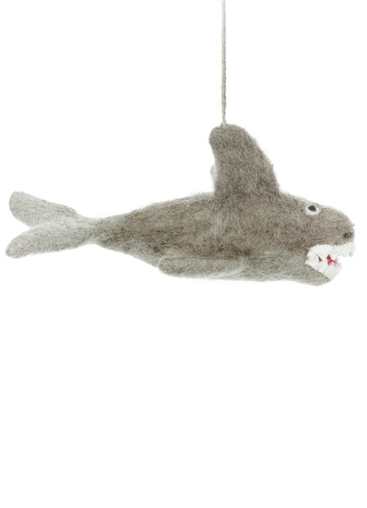 Felt So Good Megaladon Shark kersthanger 7,5 cm - detail grijs