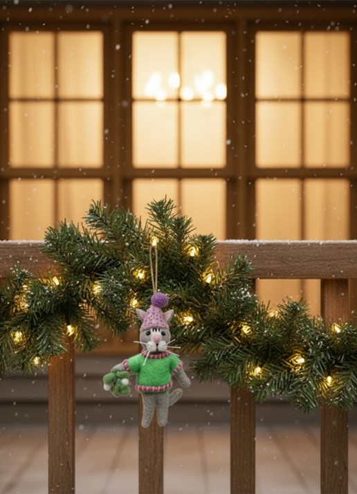 Felt So Good Mistletoe Meows kersthanger 14 cm - achterkant groen