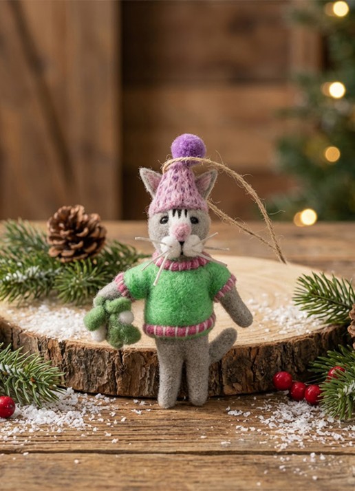 Felt So Good Mistletoe Meows kersthanger 14 cm - voorkant 3 groen
