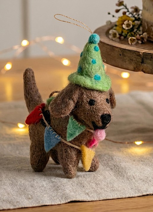 Felt So Good Party Pooch kersthanger 10 cm - achterkant 3 bruin