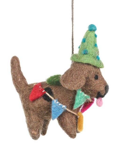 Felt So Good Party Pooch kersthanger 10 cm - voorkant 2 bruin