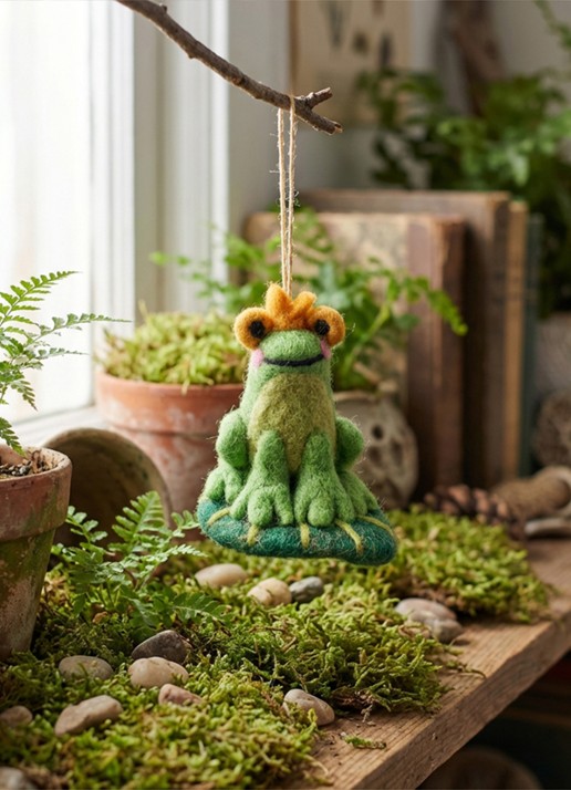 Felt So Good Prince the Frog kersthanger 9 cm - detail groen