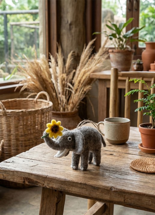 Felt So Good Sidney the Sunflower Elephant kersthanger 9 cm - achterkant 3 grijs