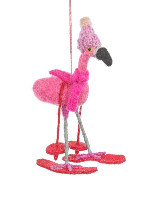 Felt So Good Skiing Flamingo kersthanger 16 cm