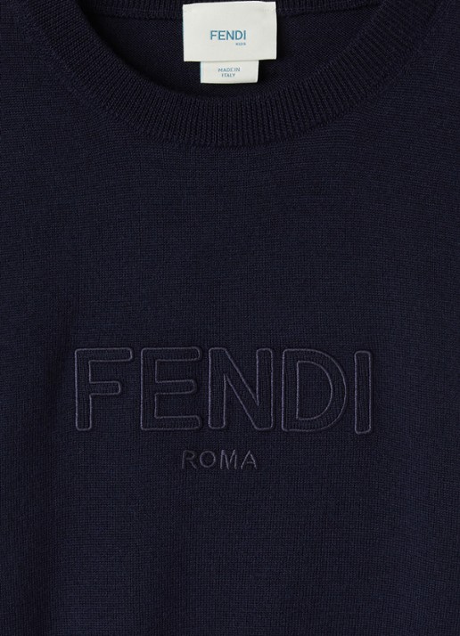 Fendi Fijngebreide pullover van wol met logoborduring - detail 3 donkerblauw
