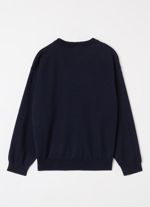 Fendi Fijngebreide pullover van wol met logoborduring - voorkant 2 donkerblauw