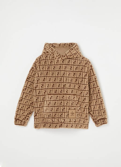 Fendi Hoodie in wolblend met logoprint - voorkant 2 bruin