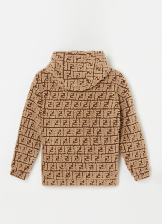 Fendi Hoodie in wolblend met logoprint - voorkant 3 bruin