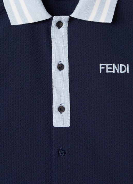 Fendi Polo met logoborduring - detail 3 donkerblauw