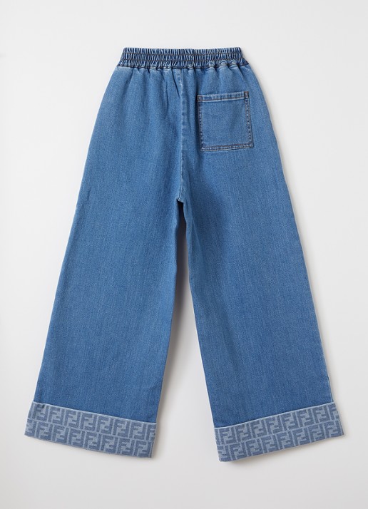 Fendi Wide leg jeans met logoprint - voorkant 2 indigo