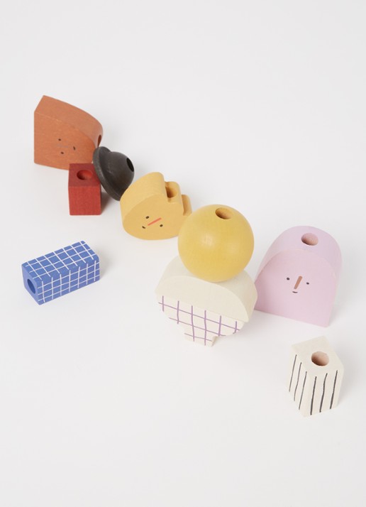 ferm LIVING Character stapelblokken van hout - voorkant 2 multicolor