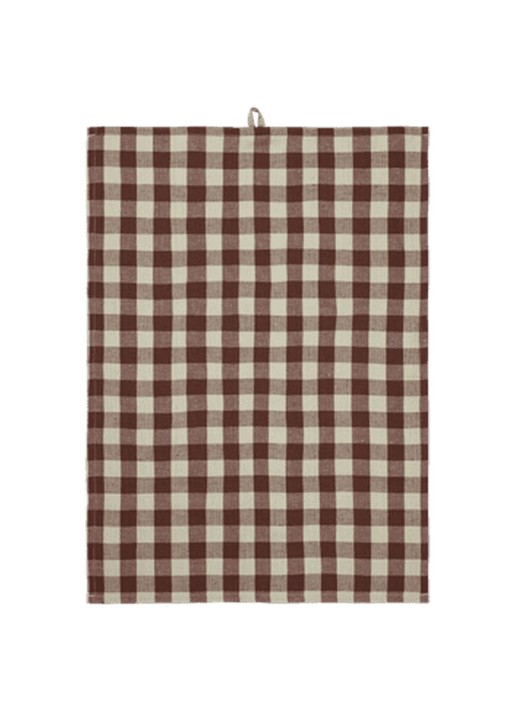ferm LIVING Hale theedoek in linnenblend 70 x 50 cm - voorkant roodbruin