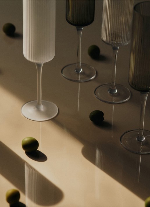 ferm LIVING Ripple champagneglas 15 cl set van 2 - voorkant 2 transparant