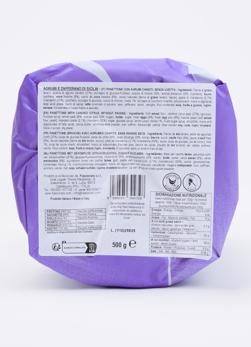 Fiasconaro Agrumi E Zafferano panettone met gekonfijte citrusvruchten 500 gram - voorkant 2 undefined