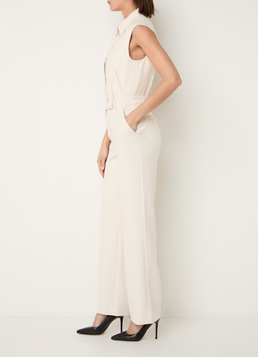 Fifth House Gwenn straight fit jumpsuit met steekzakken - voorkant 3 creme