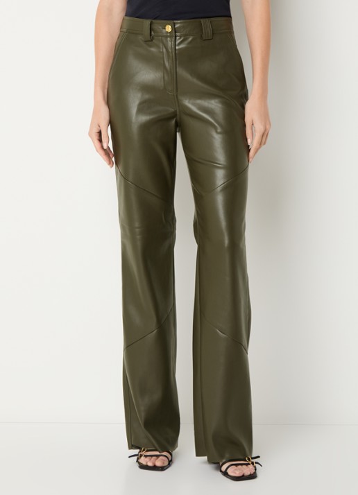 Fifth House Jessy high waist wide fit broek van imitatieleer met steekzakken