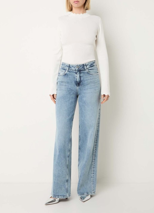 Fifth House Kamilla high waist wide fit jeans met strass - voorkant 5 indigo
