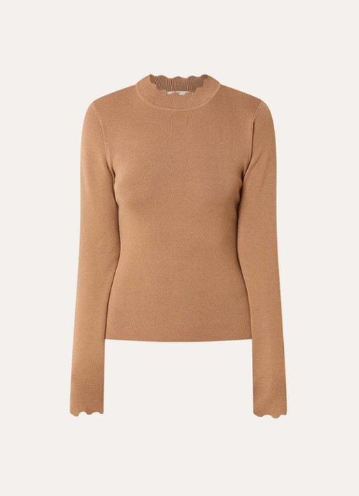 Fifth House Larter top met geschulpt detail - voorkant 3 camel