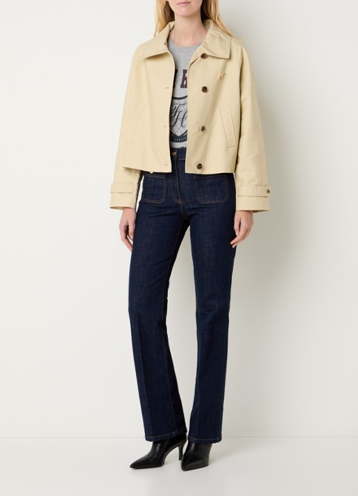 Fifth House Leala trenchcoat met steekzakken en asymmetrische hals - voorkant 4 beige