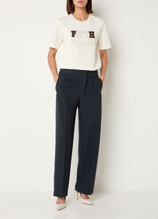 Fifth House Lizzy high waist tapered fit pantalon met persplooi - voorkant 3 petrol