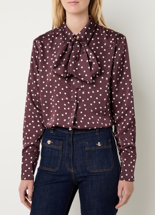 Fifth House Loesy blouse van satijn met stippenprint en afneembare sjaalkraag