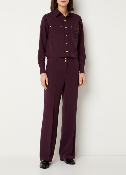 Fifth House Lonni high waist tapered fit pantalon met steekzakken - voorkant 2 aubergine