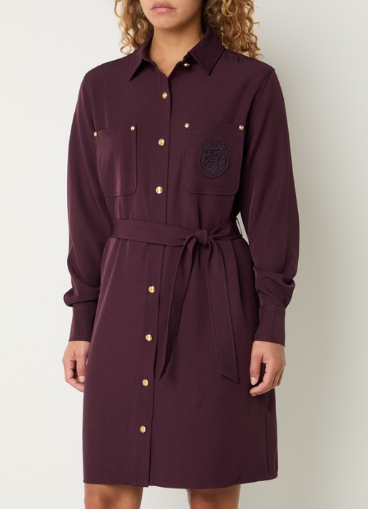 Fifth House Lonni mini blousejurk met strikceintuur en borstzakken - detail 3 aubergine