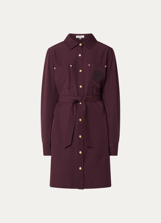 Fifth House Lonni mini blousejurk met strikceintuur en borstzakken - voorkant aubergine