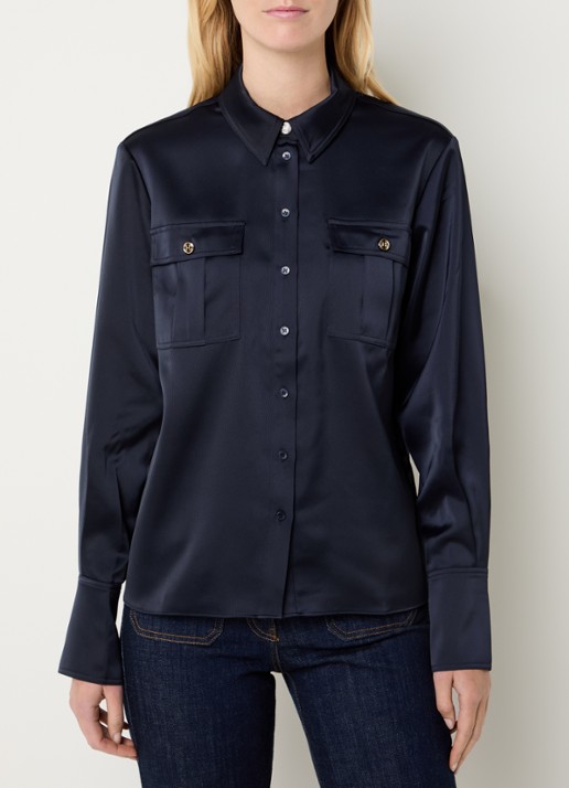 Fifth House Lora blouse van satijn met klepzakken
