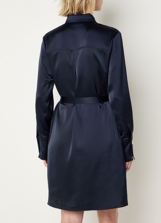 Fifth House Lora mini blousejurk van satijn met strikceintuur - achterkant 4 donkerblauw