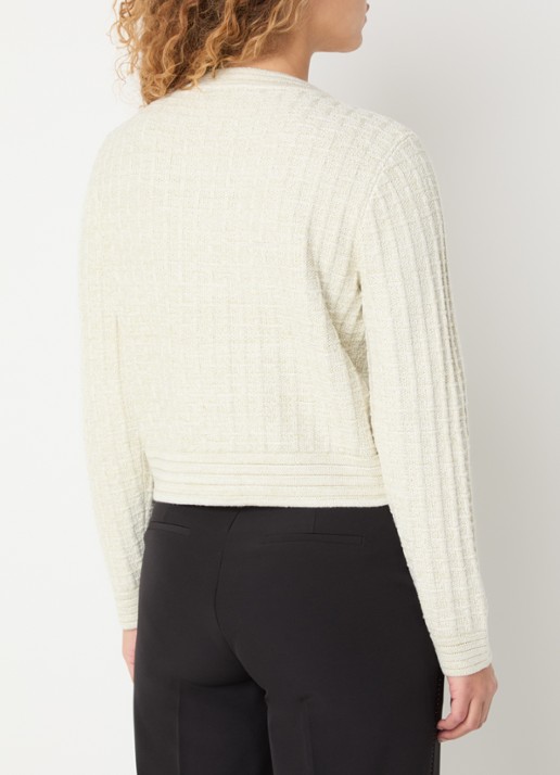 Fifth House Loreline cropped grofgebreid vest met lurex - achterkant 4 gebroken wit