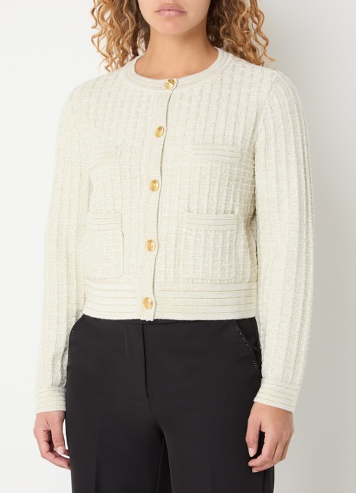 Fifth House Loreline cropped grofgebreid vest met lurex