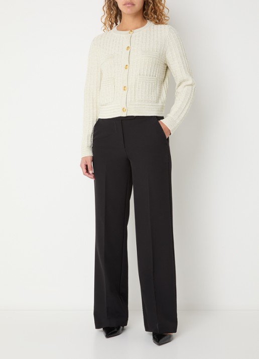 Fifth House Loreline cropped grofgebreid vest met lurex - voorkant 2 gebroken wit