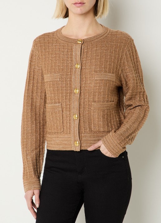 Fifth House Loreline cropped grofgebreid vest met lurex