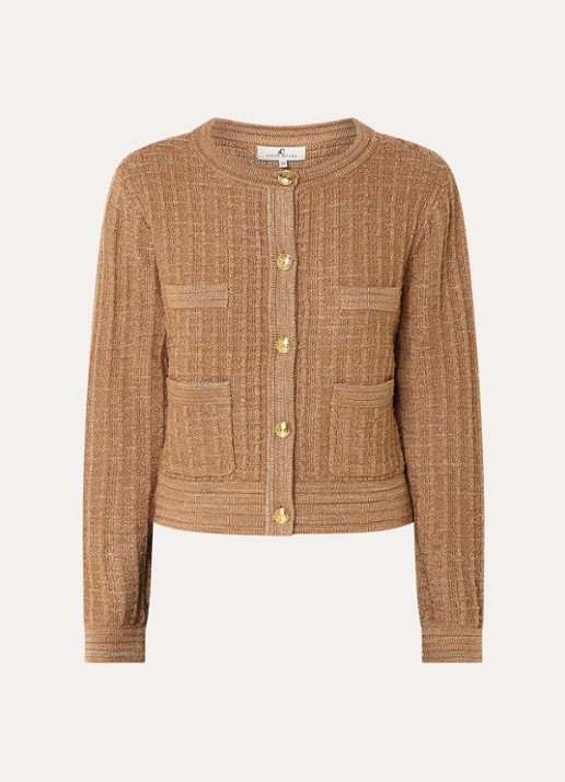 Fifth House Loreline cropped grofgebreid vest met lurex - voorkant 3 cognac