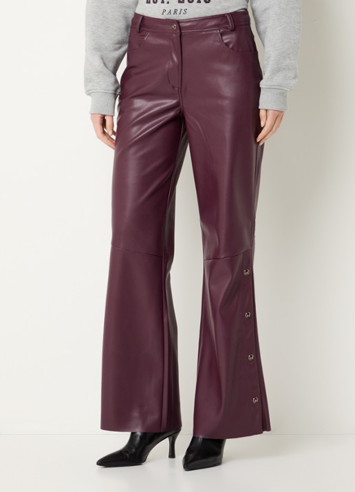 Fifth House Lorrin high waist flared fit broek van imitatieleer - detail 4 bordeauxrood