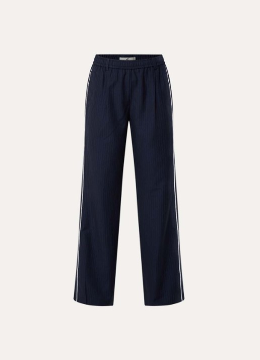 Fifth House Lory high waist loose fit pantalon met krijtstreep - voorkant 2 donkerblauw