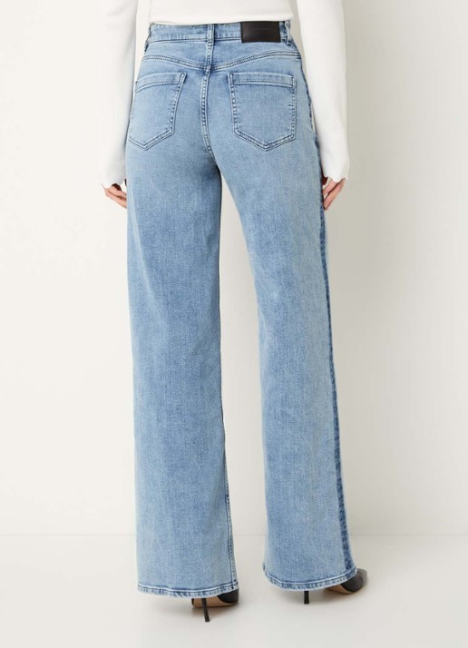 Fifth House Lyana mid waist wide leg jeans met lichte wassing - achterkant 3 indigo
