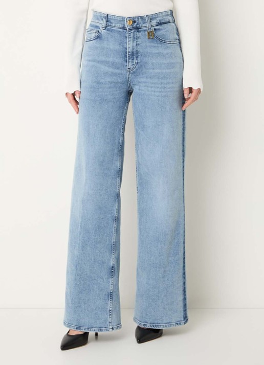 Fifth House Lyana mid waist wide leg jeans met lichte wassing