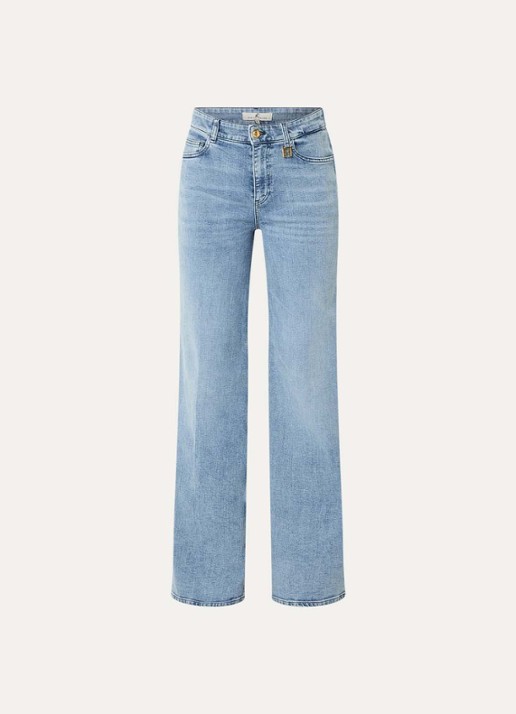 Fifth House Lyana mid waist wide leg jeans met lichte wassing - voorkant indigo