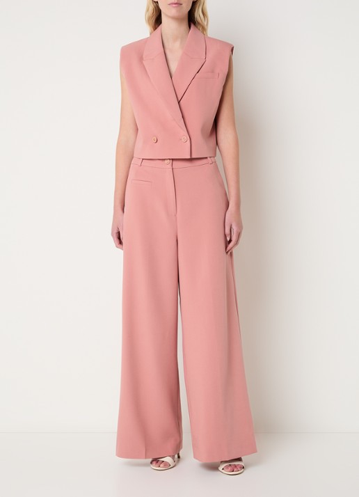Fifth House Mabelle high waist wide fit pantalon met steekzakken - voorkant 2 roze