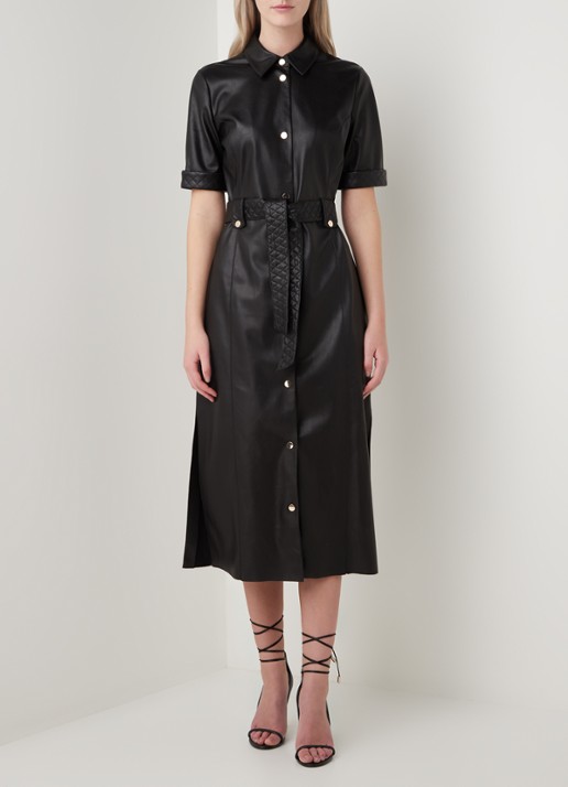 Fifth House Mac midi blousejurk van imitatieleer - detail zwart