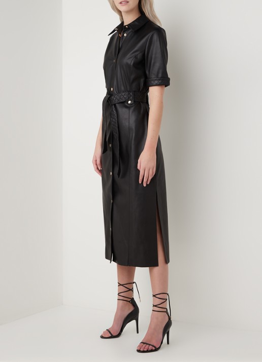 Fifth House Mac midi blousejurk van imitatieleer - voorkant 4 zwart