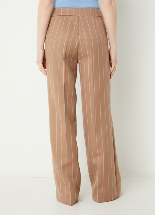 Fifth House Maeve mid waist wide fit pantalon in wolblend met krijtstreep - achterkant 3 bruin