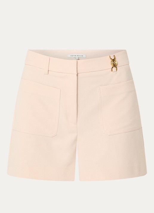 Fifth House Manon high waist straight fit korte broek met opgestikte zakken - voorkant beige
