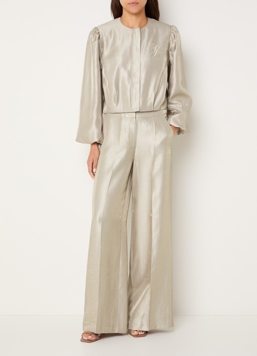 Fifth House Manouk cropped jack met glanzende finish en logoborduring - voorkant 3 beige